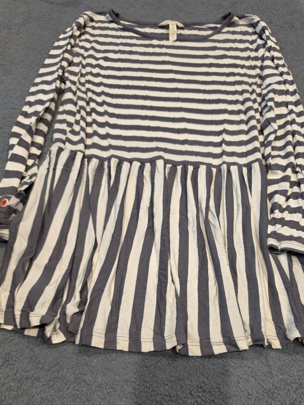 Matilda Jane Womens Medium Grey White Stripe Shirt Blouse Top